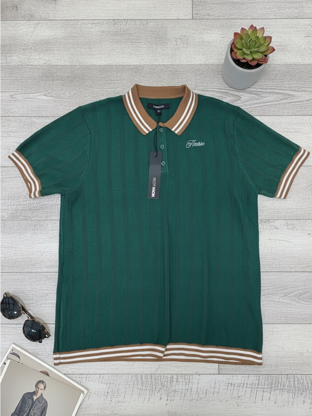 Finesse Forest Green Polo with Brown & White Trim Fashion Nova Men’s